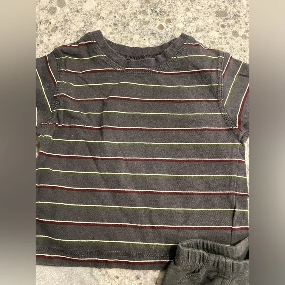 Carters 3 piece set gray pants dark gray striped tee dark gray shorts 12…
